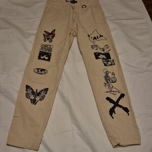 Men's Beige Graphic Chinos